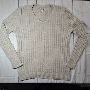 Croft & Barrow V-Neck Cable Knit Sweater — Cream